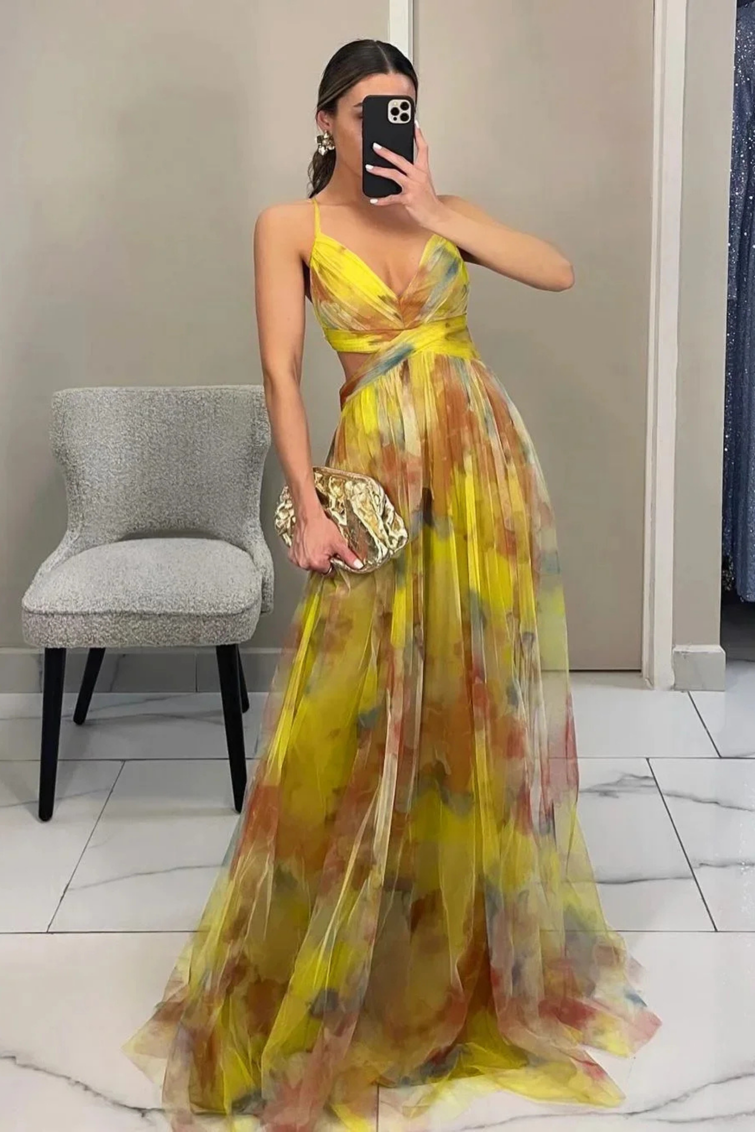 Fylaro - Luksuriøs maxi-kjole med akvarellprint