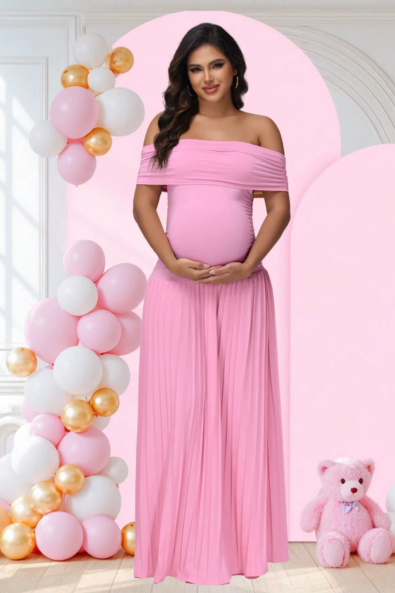 Off Shoulder Maxi Maternity Dress