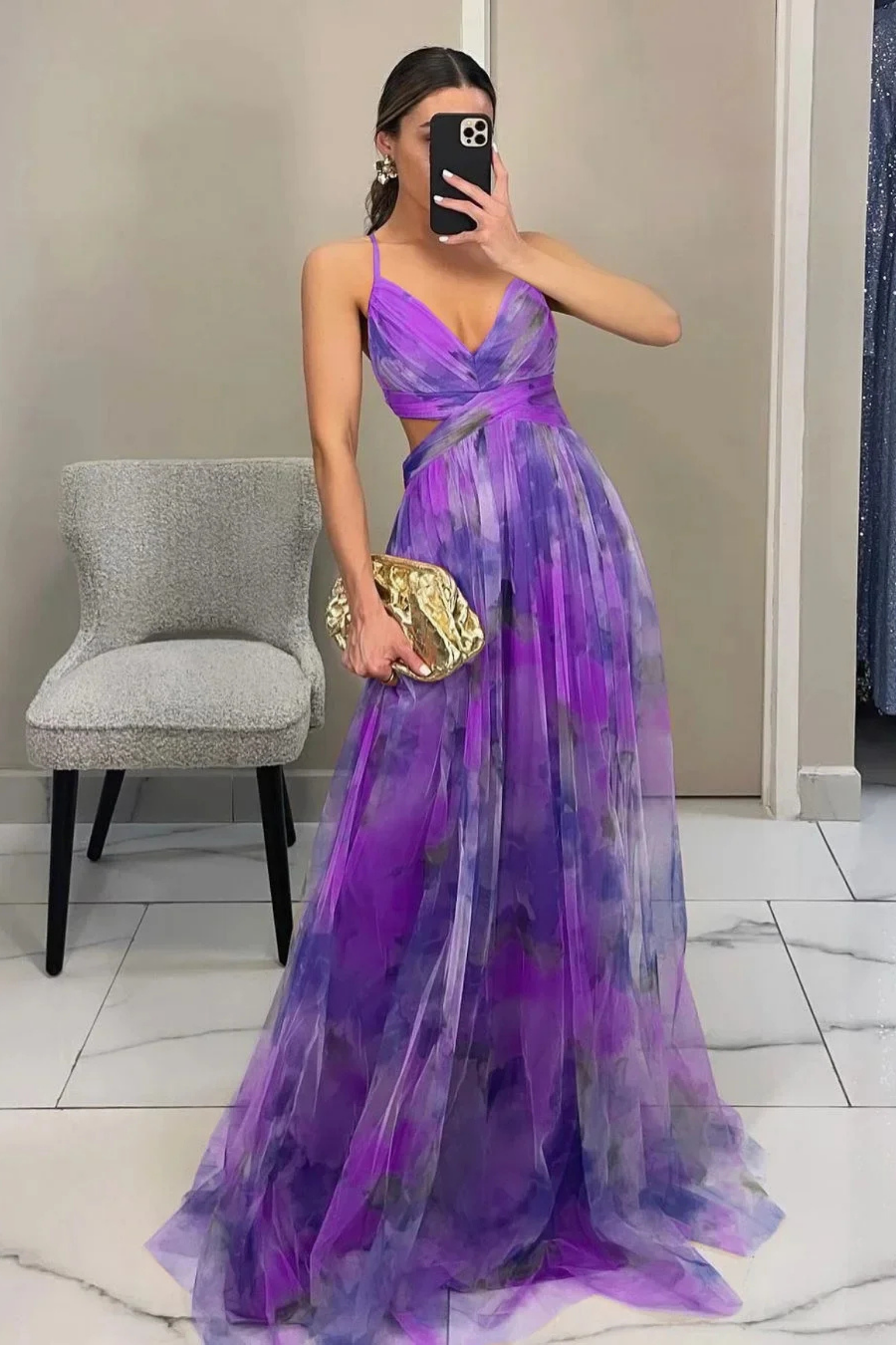 Fylaro - Luksuriøs maxi-kjole med akvarellprint